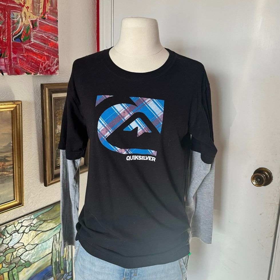 Quicksilver quicksilver gray and black layered long sleeve shirt Size L / US 10 / IT 46 - 1 Thumbnail
