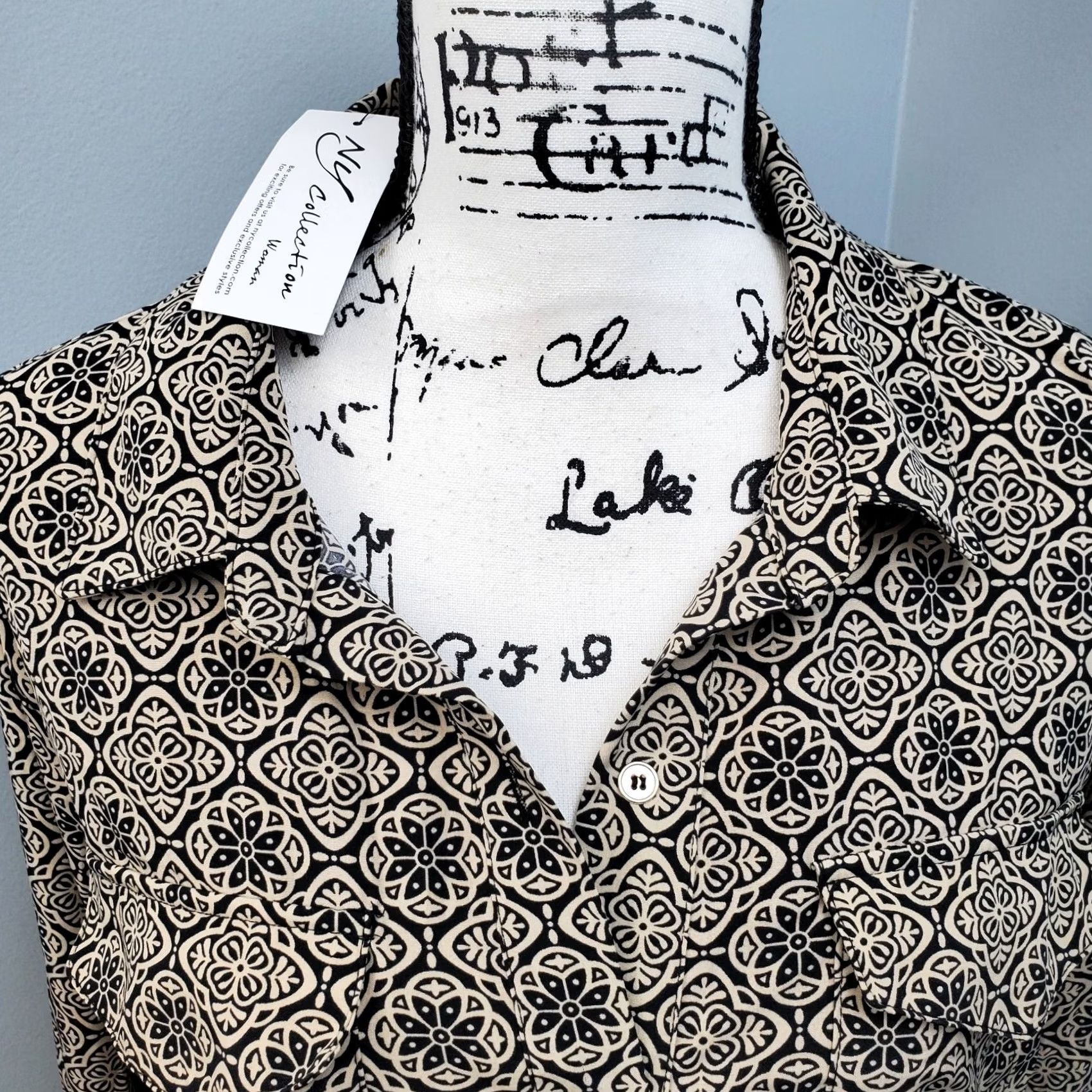 Vintage NY Collection Shirt Dress Womens 2X Brown Black Floral Print Collared Tie Waist Size XXL / US 16-18 / IT 52-54 - 7 Thumbnail