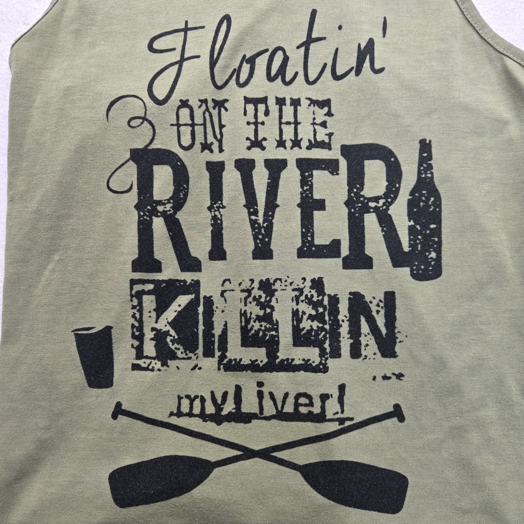 Vintage Floatin On The River Killin My Liver Tank Women Small Green Shirt Size S / US 4 / IT 40 - 2 Thumbnail