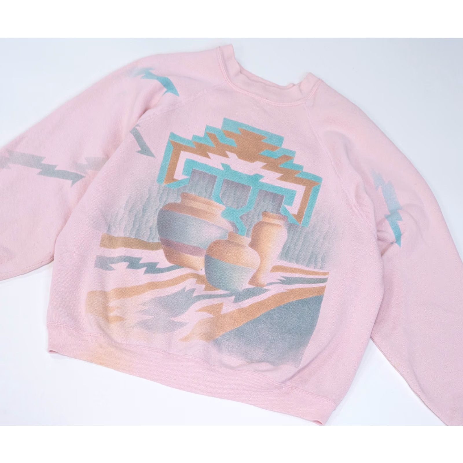 Pinko VINTAGE Sweats Appeal Sweatshirt Women Boxy Geometric Aztec Long Sleeve Purple Green 80s 90s USA USA Womens Ladies Size L Runtime: 1 Size L / US 10 / IT 46 - 2 Thumbnail