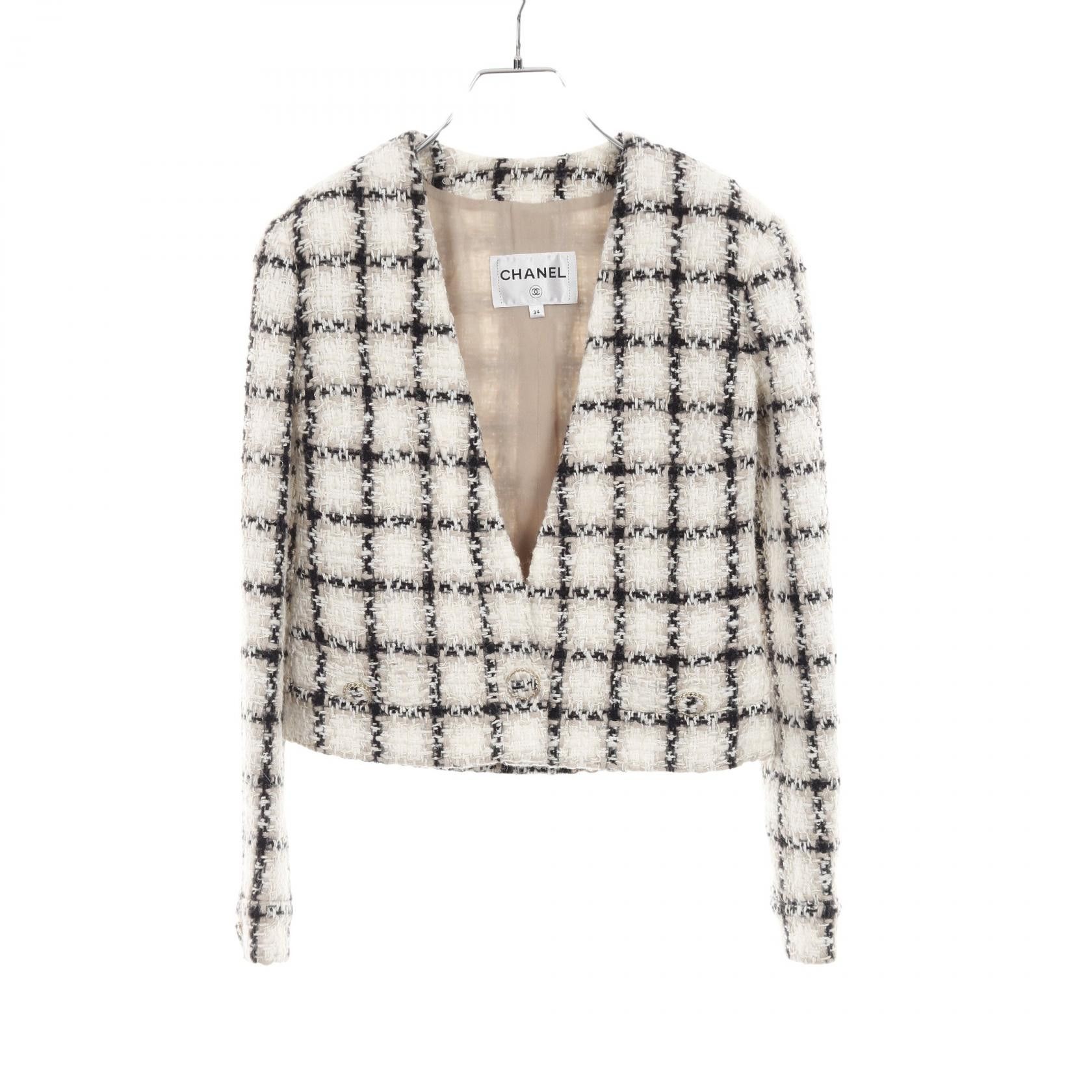 Chanel Chanel Chanel Tweed Collarless Jacket Textile Outerwear P62411V47773 DUTY FREE for USA Size ONE SIZE - 1 Thumbnail