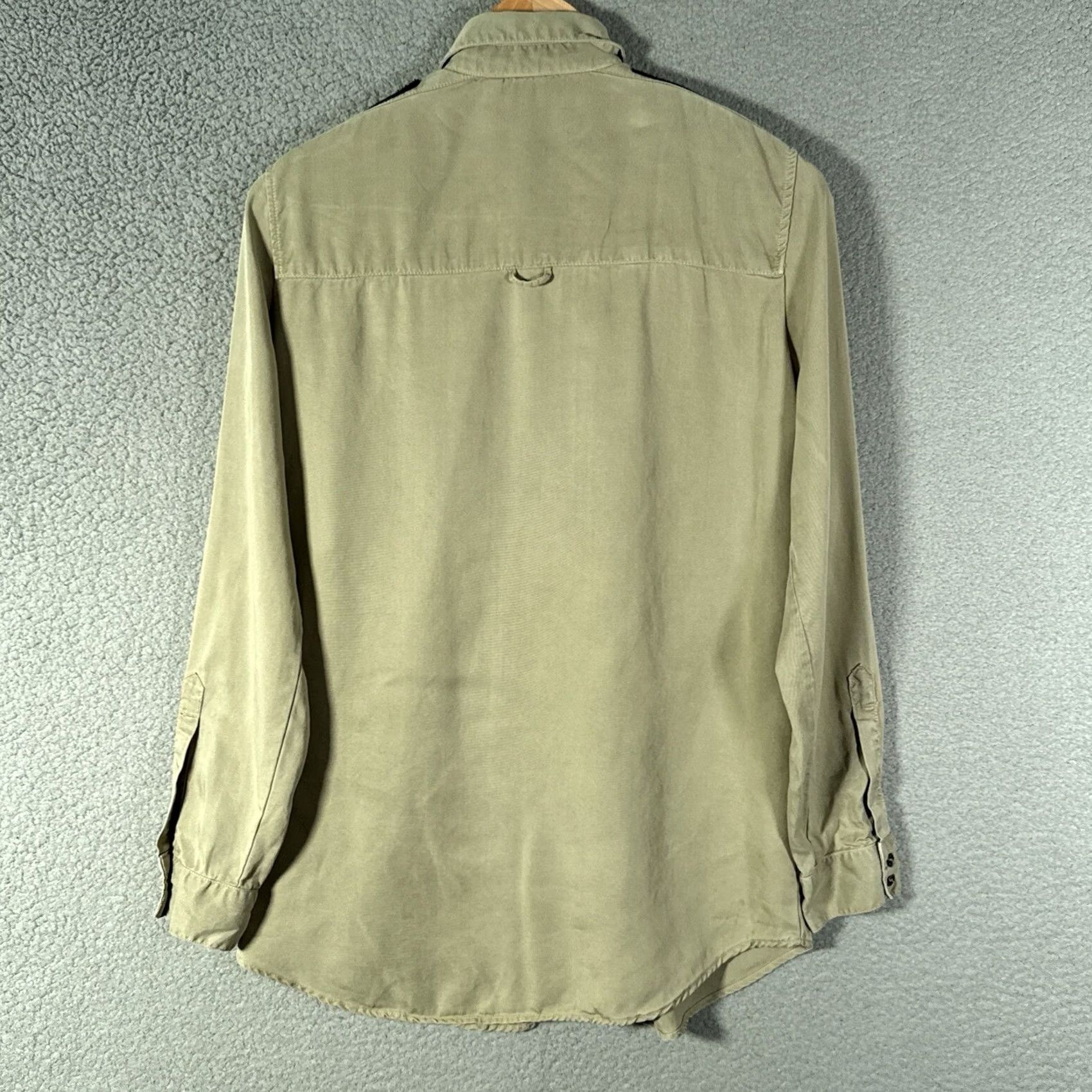Zara Zara Shirt Womens XS Khaki Military Style Button-Up Long Sleeve Collared Beaded Studded Pockets Boho Streetwear Size XS / US 0-2 / IT 36-38 - 4 Thumbnail