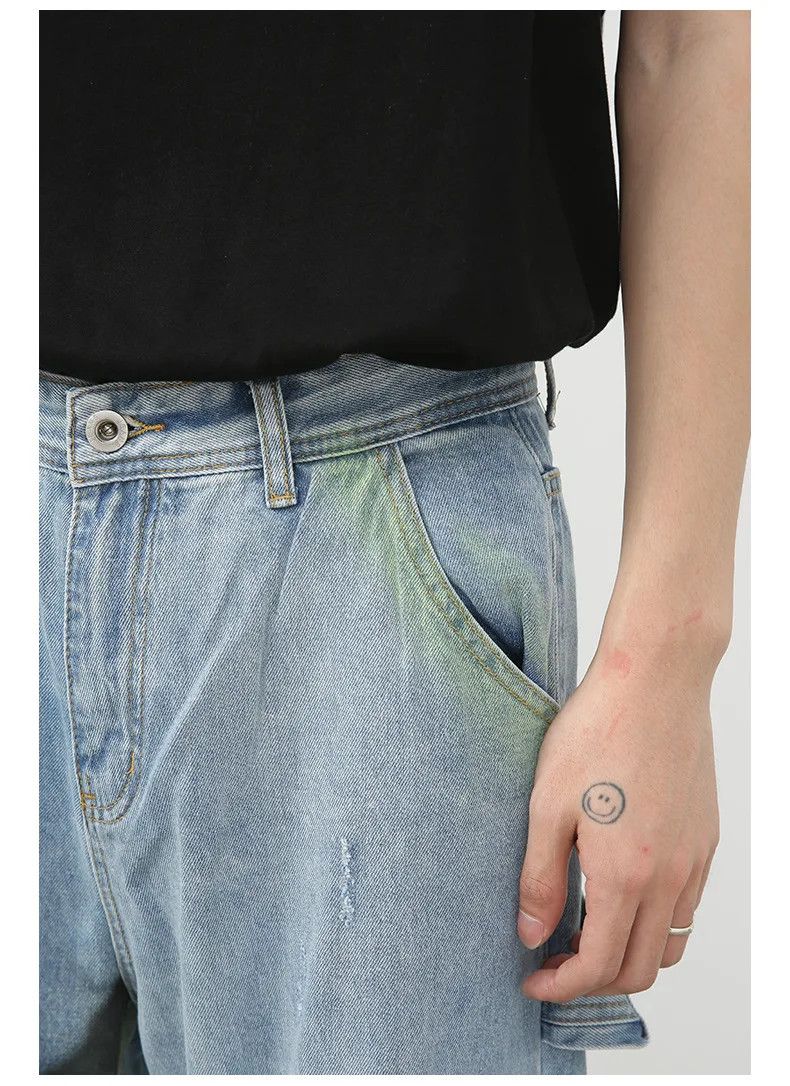 Jean × Vintage Streetwear Hand-Painted Contrast Wide-Leg Ripped Jeans Size US 32 / EU 48 - 5 Thumbnail