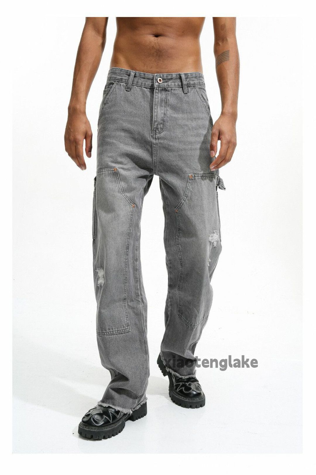 Jean × Vintage washed faded skate hiphop carpenter damaged jeans Size US 32 / EU 48 - 6 Thumbnail