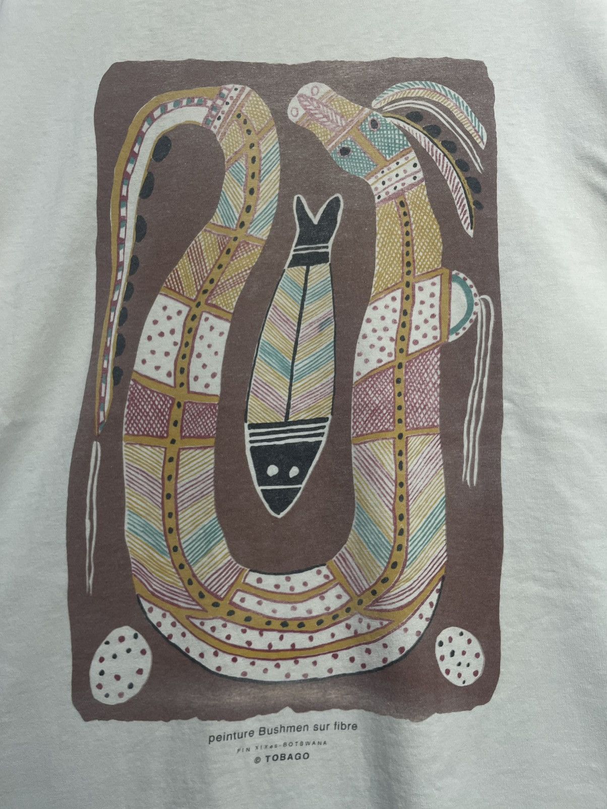 Vintage Vintage 90s Painting Bushmen On Fiber T-Shirt Tobago Art Size US L / EU 52-54 / 3 - 2 Thumbnail