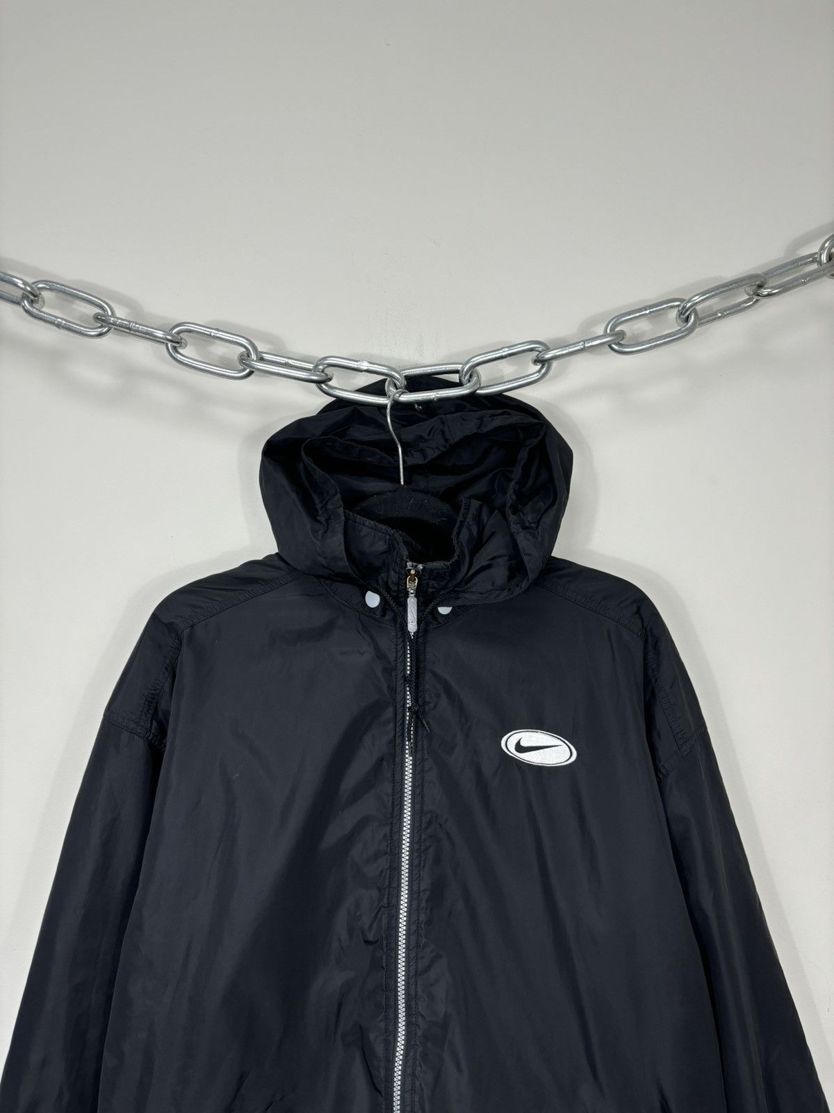 Nike Vintage Nike Y2K Big Logo 90s Swoosh Black Hooded Jacket Size US M / EU 48-50 / 2 - 4 Thumbnail
