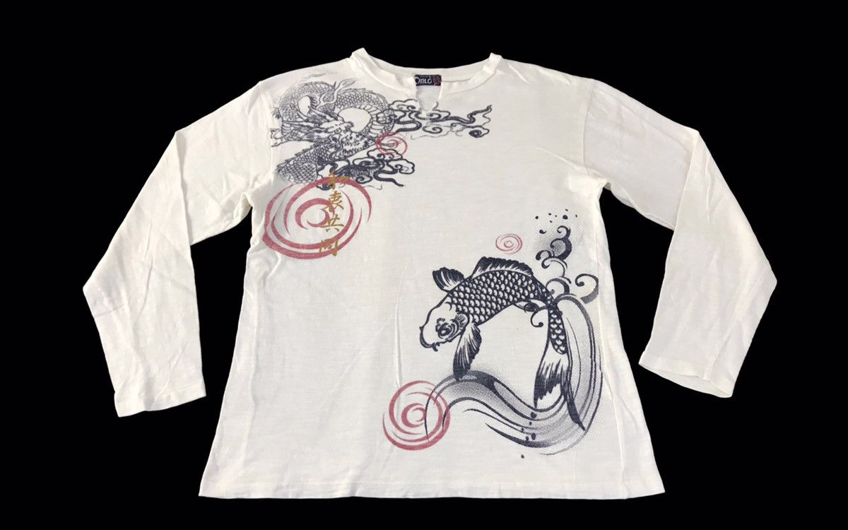 Vintage Oblo Sukajan Dragon Koi Fish Big Screen Longsleeve Tee Size US M / EU 48-50 / 2 - 1 Thumbnail