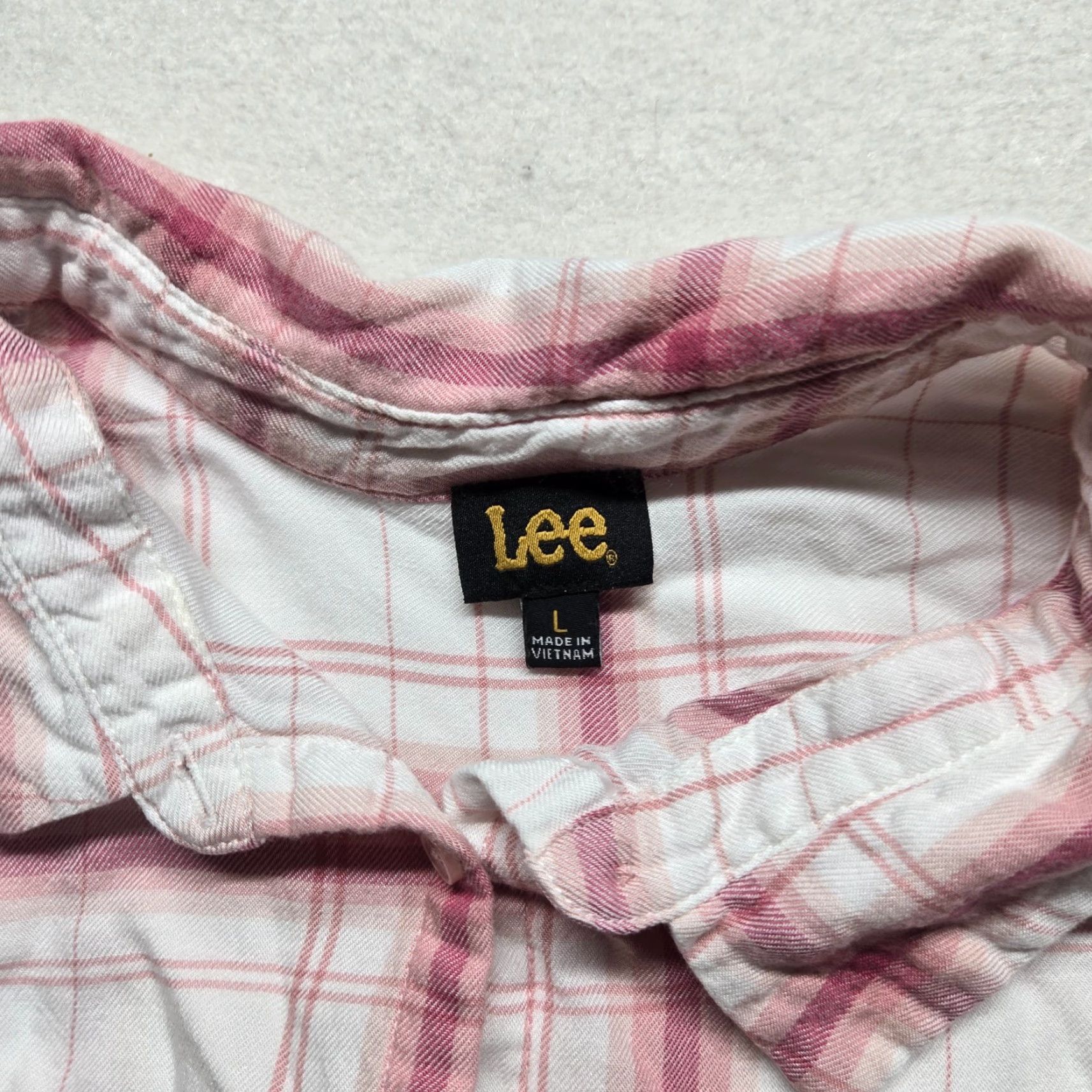 Lee Lee Button-Up Shirt Adult Women's L Large Pink White Plaid Long Sleeve Casual Size L / US 10 / IT 46 - 2 Thumbnail