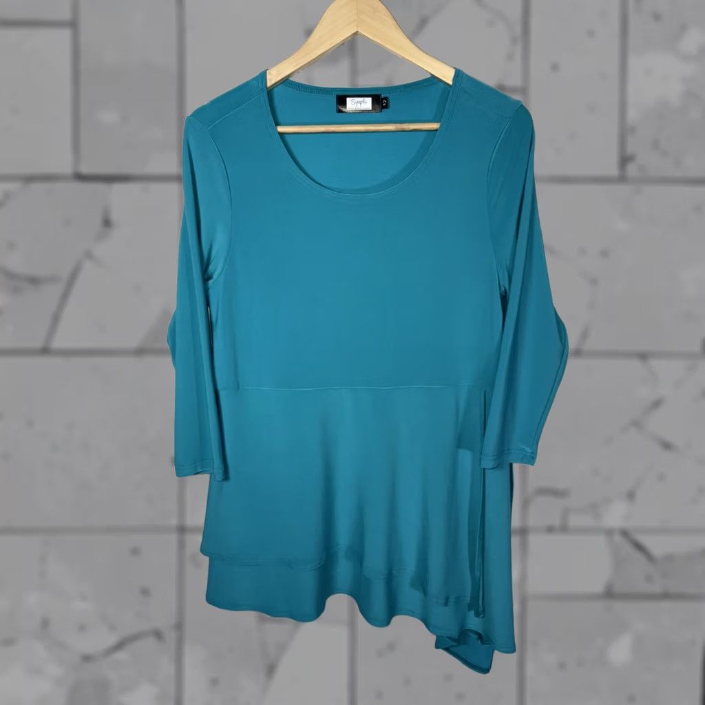 Vintage Sympli Teal Pullover Shirt Womens 12 Teal Blouse Stretchy Pullover Women 12 Blouse Shirt Sympli Teal Pullover Blouse Womens 12 Size XL / US 12-14 / IT 48-50 - 1 Thumbnail