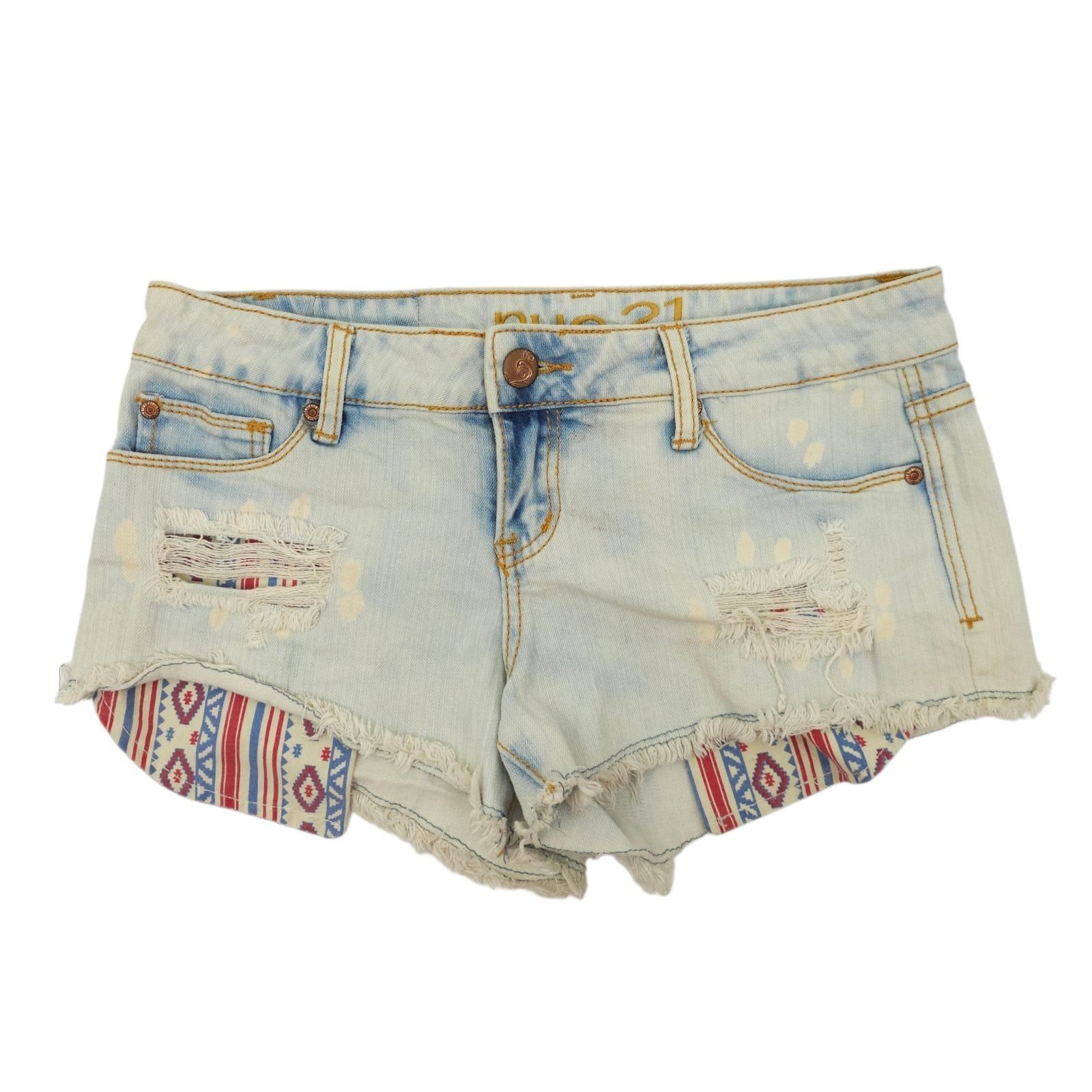 rue21 rue21 Denim Cutoff Shorts 7/8 Light Wash Distressed Aztec Bo Size 32" / US 10 / IT 46 - 1 Thumbnail