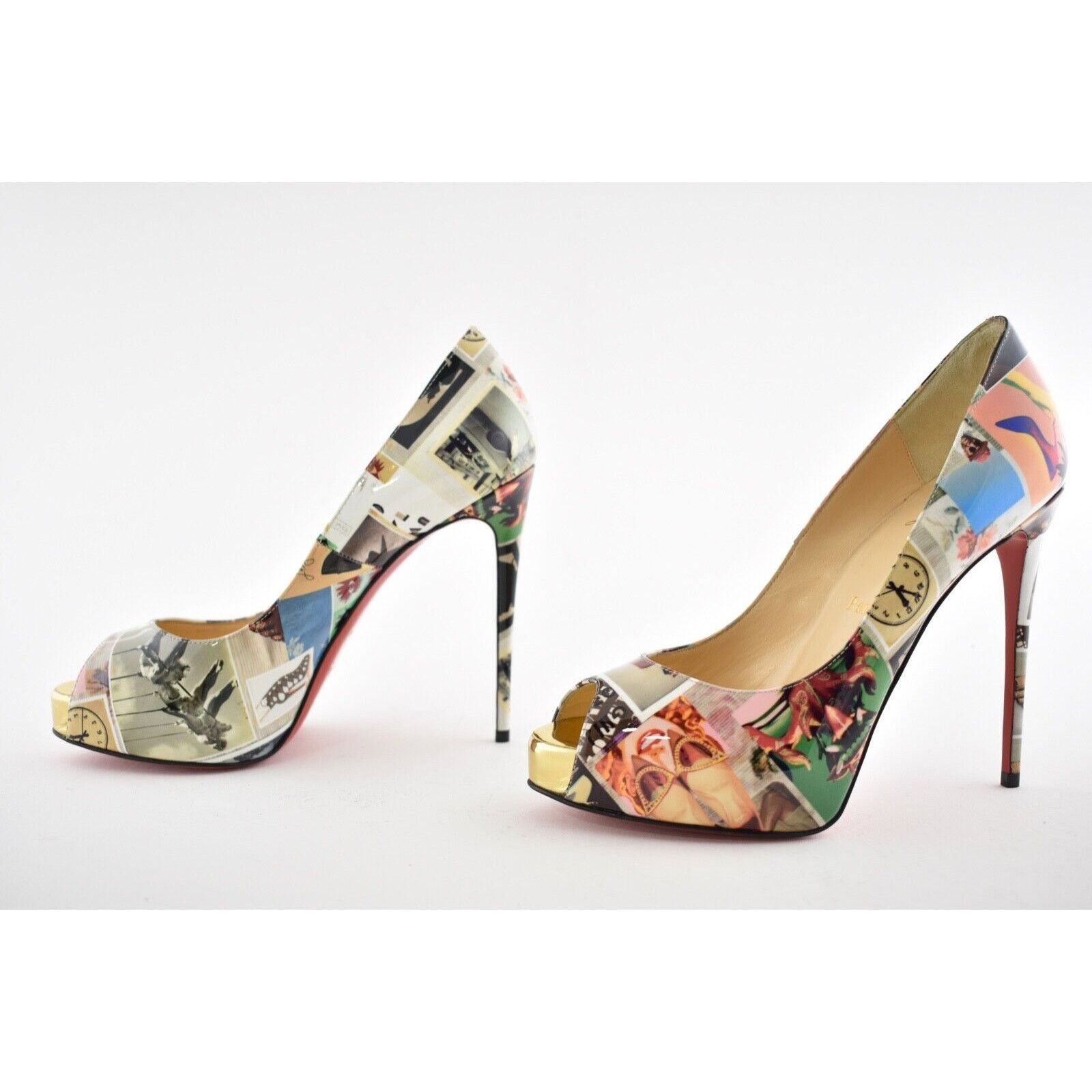 Christian Louboutin New Very Prive 120 Patent Collage Multi Gold Heel Pump 37 Size US 7 / IT 37 - 8 Thumbnail
