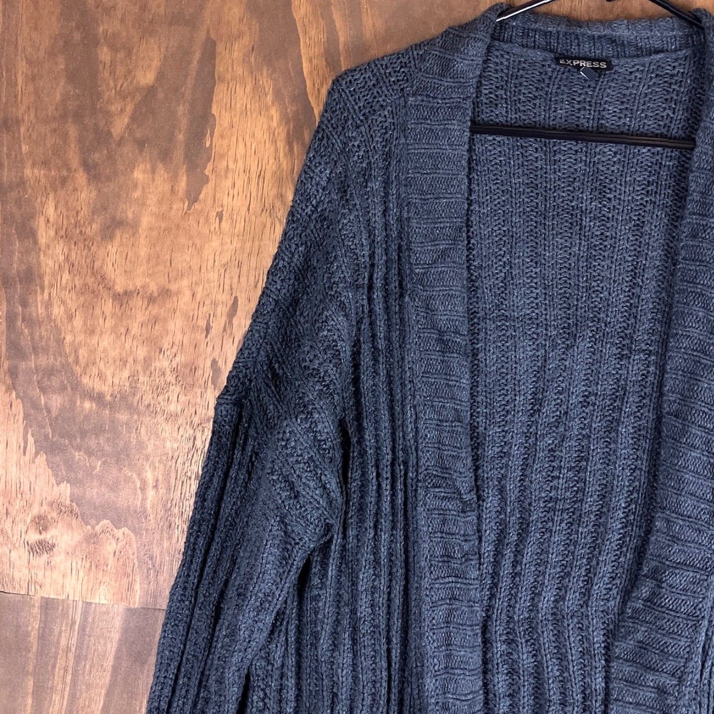 Express Express Womens Cardigan Sweater Black Open Front Long Sleeve Medium Wrap Long Cardigan Belted Knit Casual Workwear - Womens Size M / US 6-8 / IT 42-44 - 4 Thumbnail