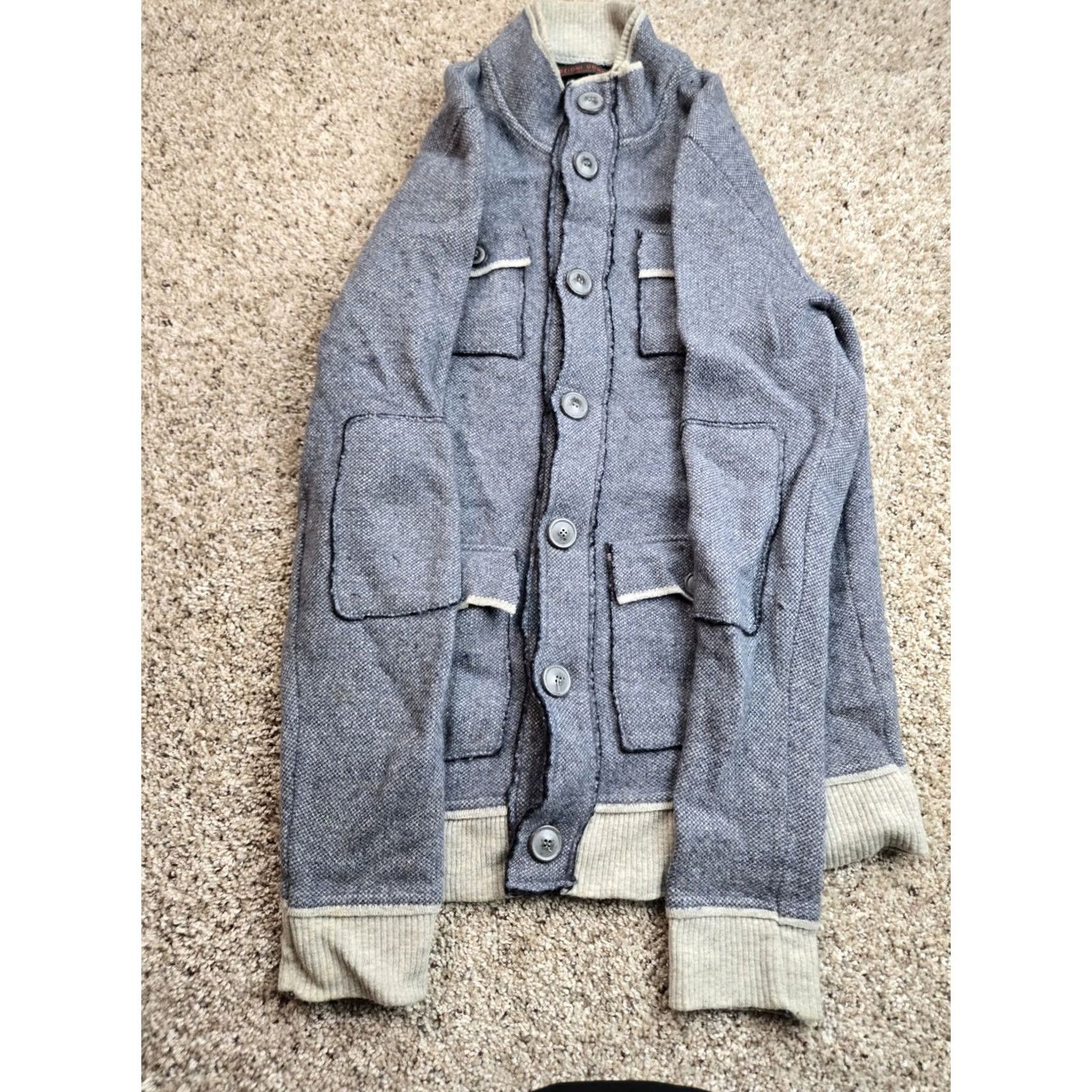 Vintage Emozioni Uomo Sweater Jacket Mens Small Blue Button Up Military Style Italy (Knitted Knit) Pants? Size US S / EU 44-46 / 1 - 3 Thumbnail