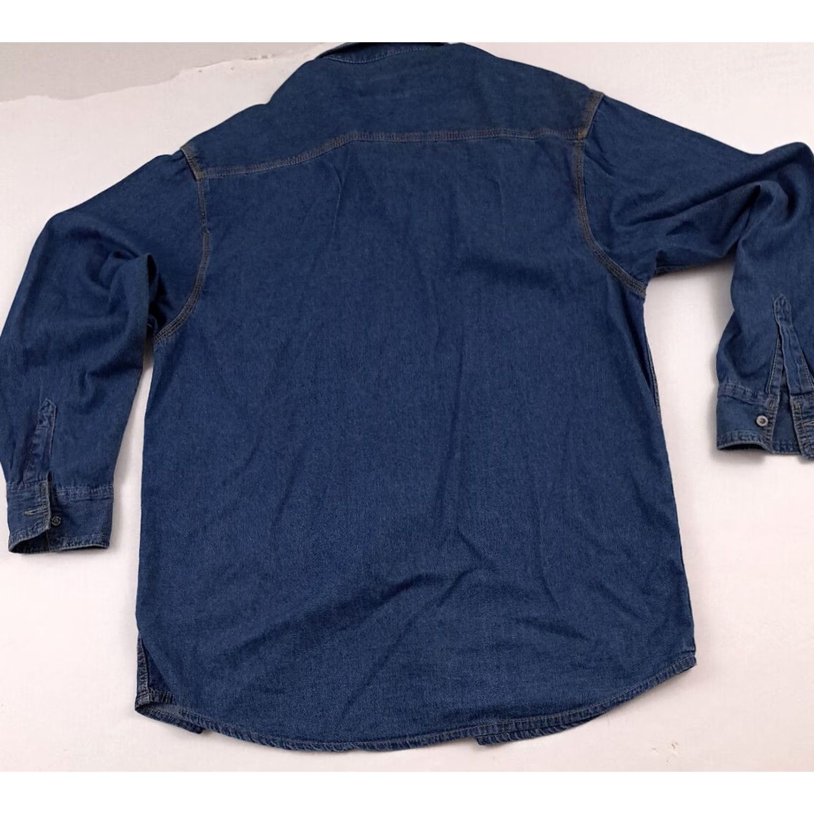Sears Craftsman Jeans Shirt Denim 100% Cotton Long Sleeve Full Button Medium Blue 90s Outdoor Size M / US 6-8 / IT 42-44 - 4 Thumbnail