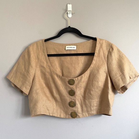 NICHOLAS Nicholas Taupe Linen Crop Top - 10 Size L / US 10 / IT 46 - 12 Thumbnail