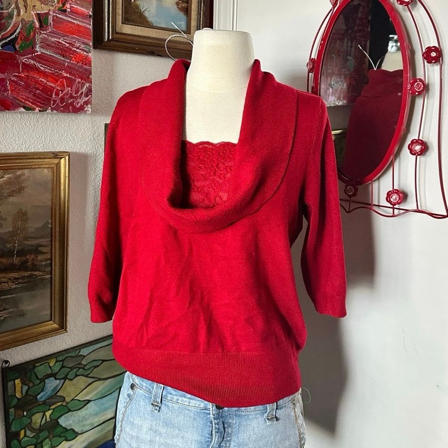 Other jm collection red knit lace long sleeve sweater Size XL / US 12-14 / IT 48-50 - 1 Thumbnail