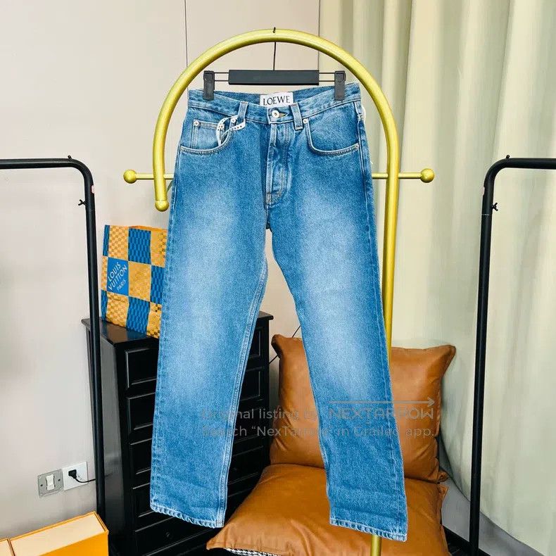 Loewe Blue Back Leather Label Floral Printed Denim Pants