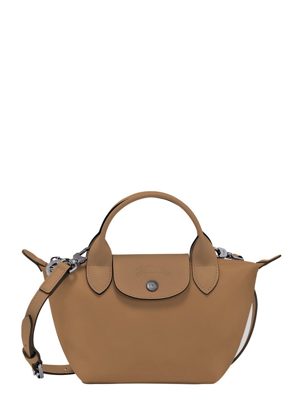 Longchamp 'le Pliage Xtra' Beige Shoulder Bag With Engraved Logo On The Front In Leather Woman, Women's