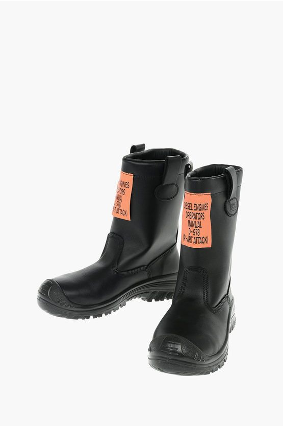 image of Diesel Contrasting Details Leather H-Woodkut Ch Boots in Black, Men's (Size 11)