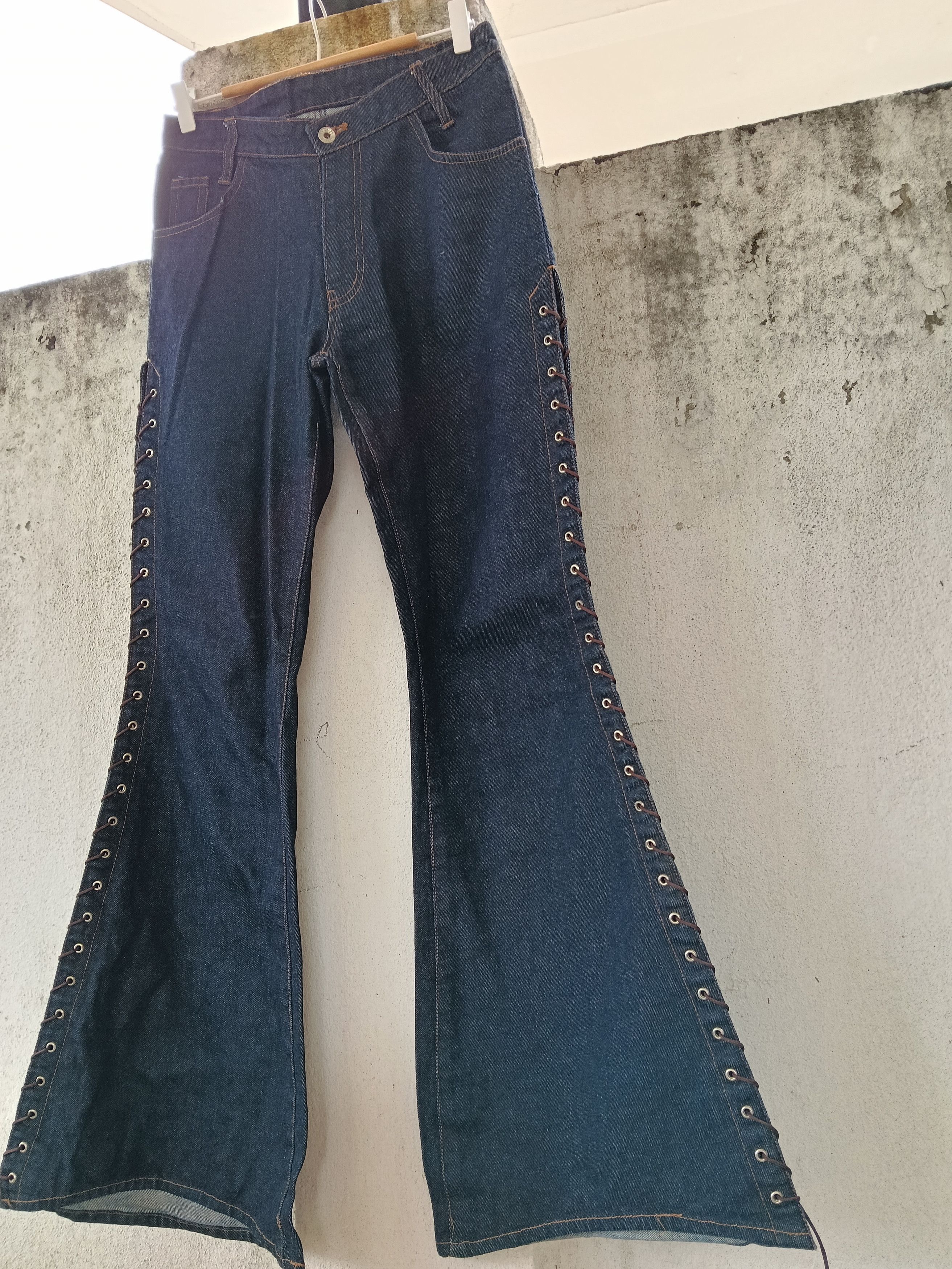 Japanese Brand 💥 Fifty's Campany Lace Up Wide Leg Denim💥 Size US 30 / EU 46 - 2 Thumbnail