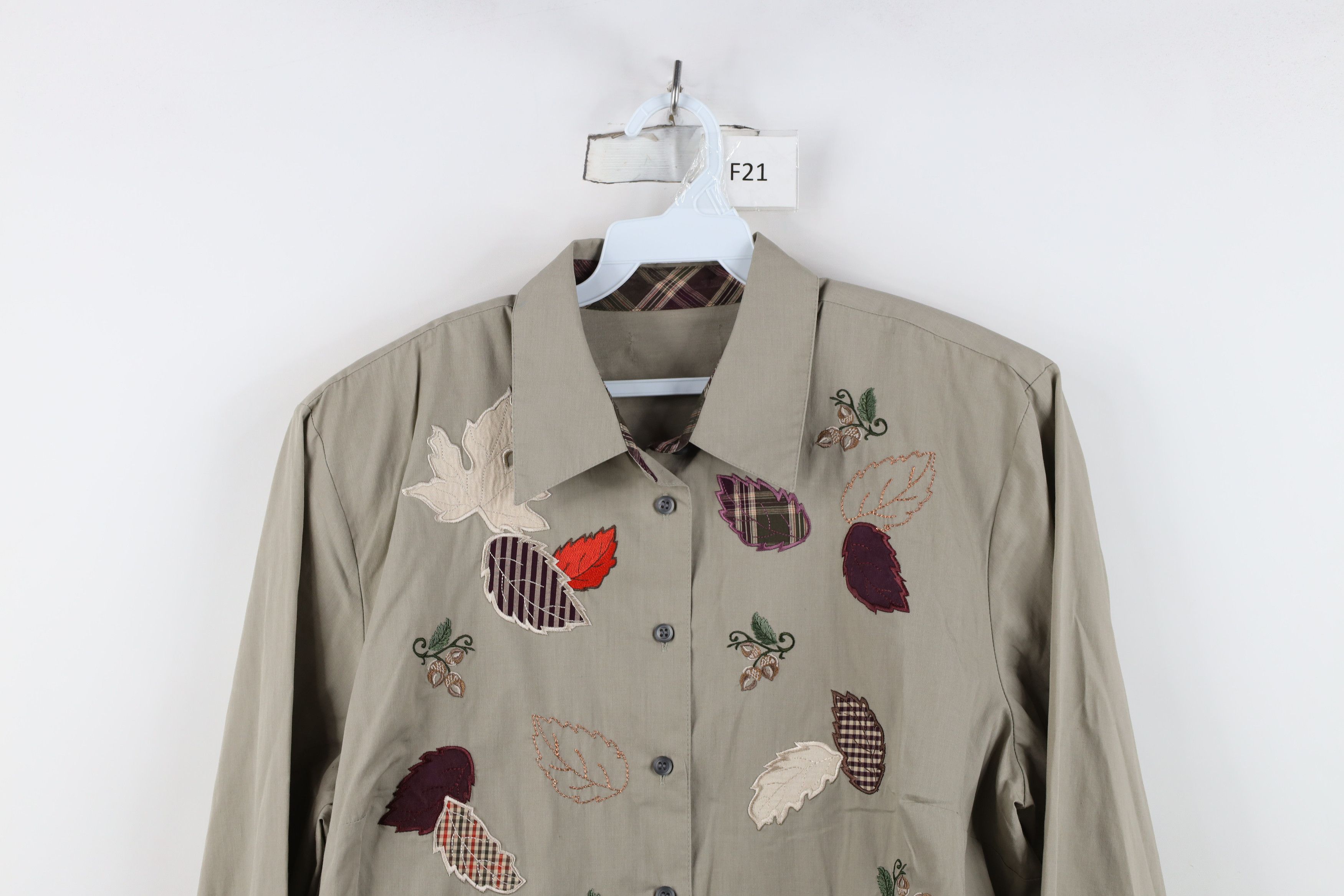Vintage Vintage 90s Streetwear Fall Leaf Collared Button Shirt Beige Size XL / US 12-14 / IT 48-50 - 2 Thumbnail
