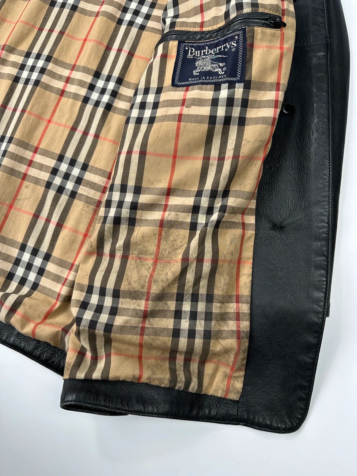 Burberry Burberrys 90s Black Leather Trench Coat Tartan Monogram Size US L / EU 52-54 / 3 - 11 Thumbnail