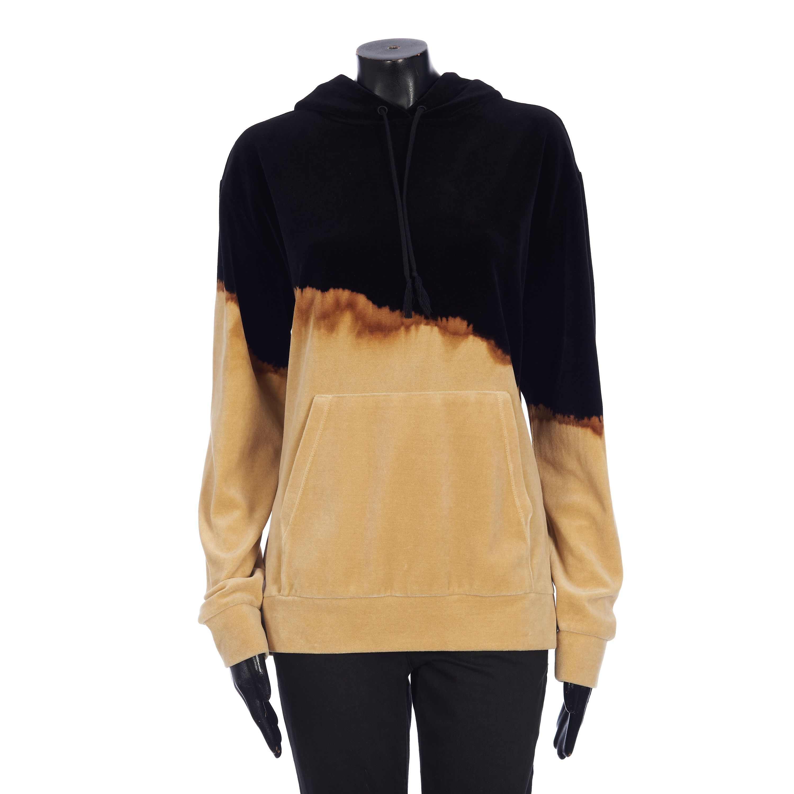 image of Saint Laurent Paris Hooded Sweatshirt In Black & Beige Cotton Velvet in Black Beige, Women's (Size 