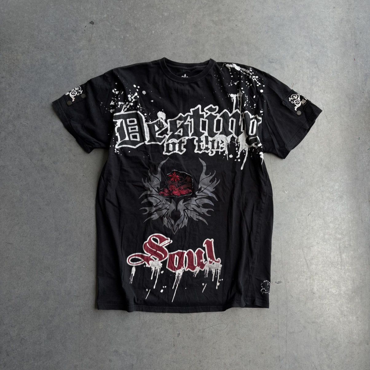 Affliction × Vintage Vintage Black Y2K Affliction Paint Splatter Gothic Shirt Size US XL / EU 56 / 4 - 1 Thumbnail