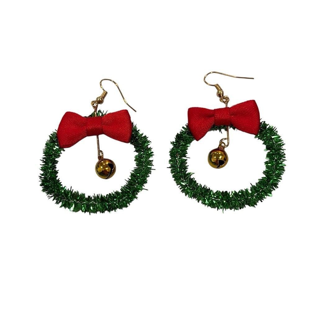 Other Christmas Wreath Bell Bow Earrings Glitter Dangle Earrings S Size ONE SIZE - 1 Thumbnail