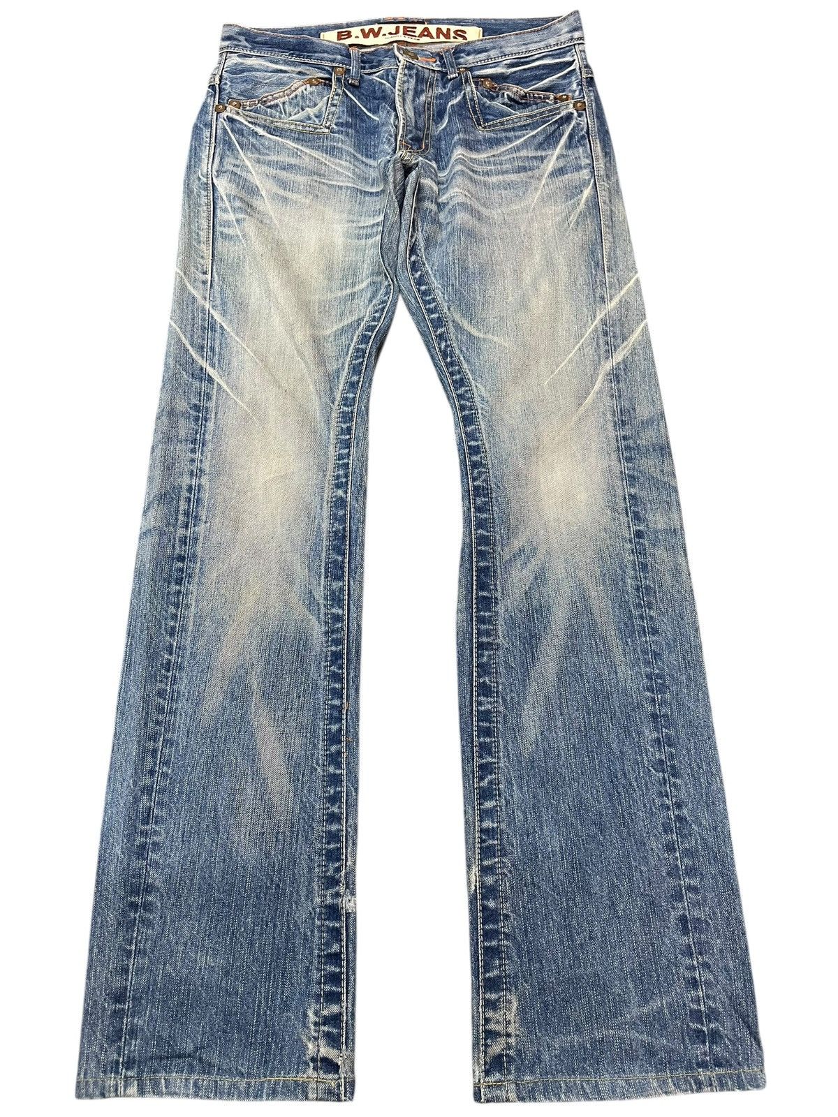 Japan Blue × Le Grande Bleu (L.G.B.) Vintage Blue Way Whiskers Grunge Faded Denim Size US 30 / EU 46 - 1 Thumbnail