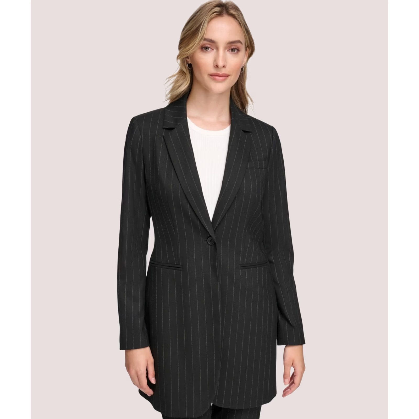 Calvin Klein Calvin Klein Womens Pinstripe Blazer Jacket Gray 10 Size L / US 10 / IT 46 - 1 Preview