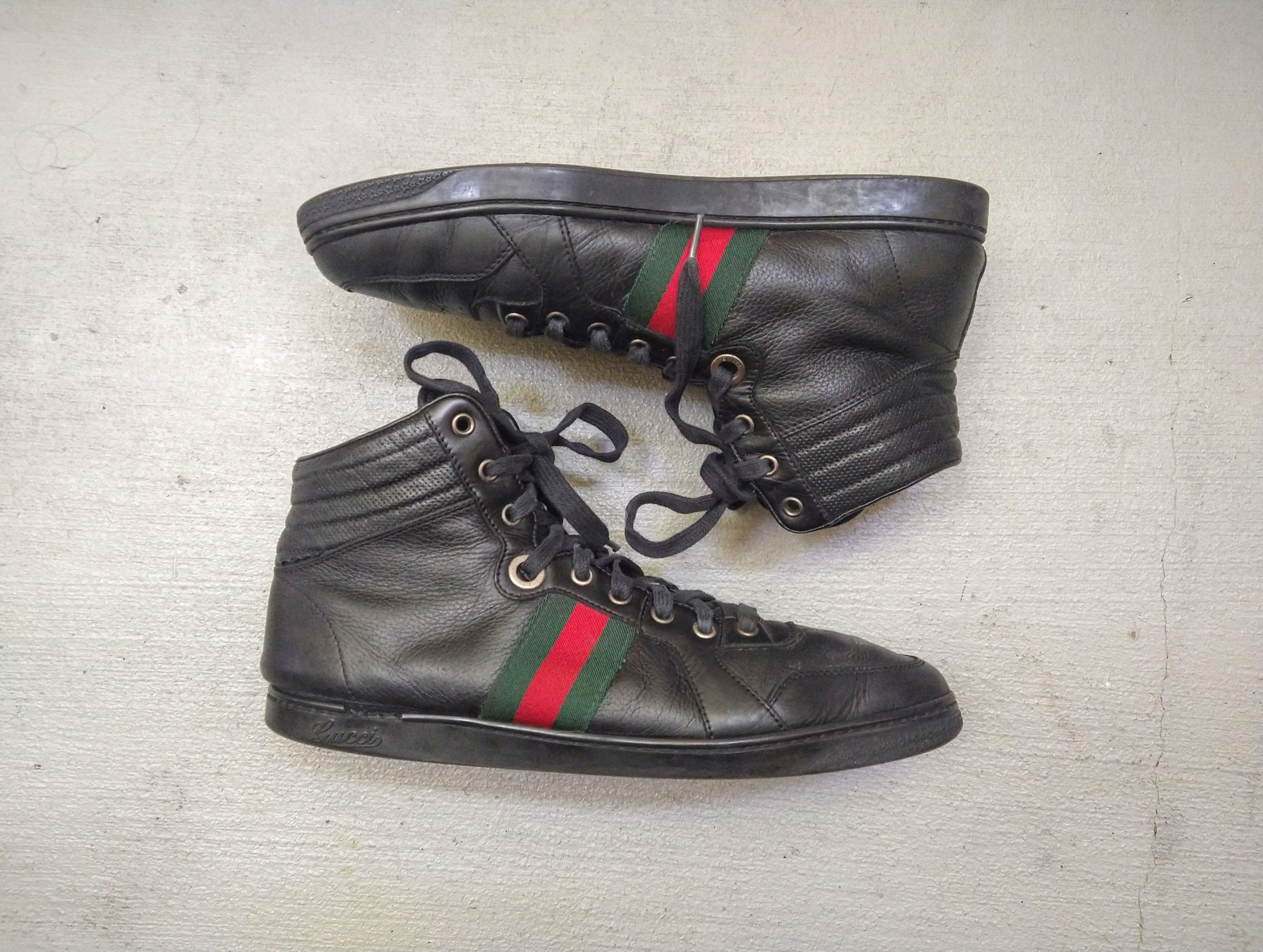 Gucci Gucci High Top Sneakers Black Leather Size 9.5 Lace Up Size US 9.5 / EU 42-43 - 1 Thumbnail