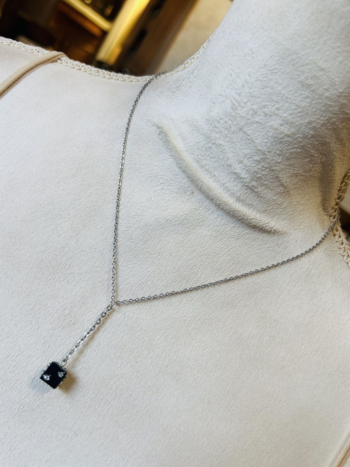 Handmade Handcrafted vintage clear rhinestone dice pendant necklace Size ONE SIZE - 1 Thumbnail