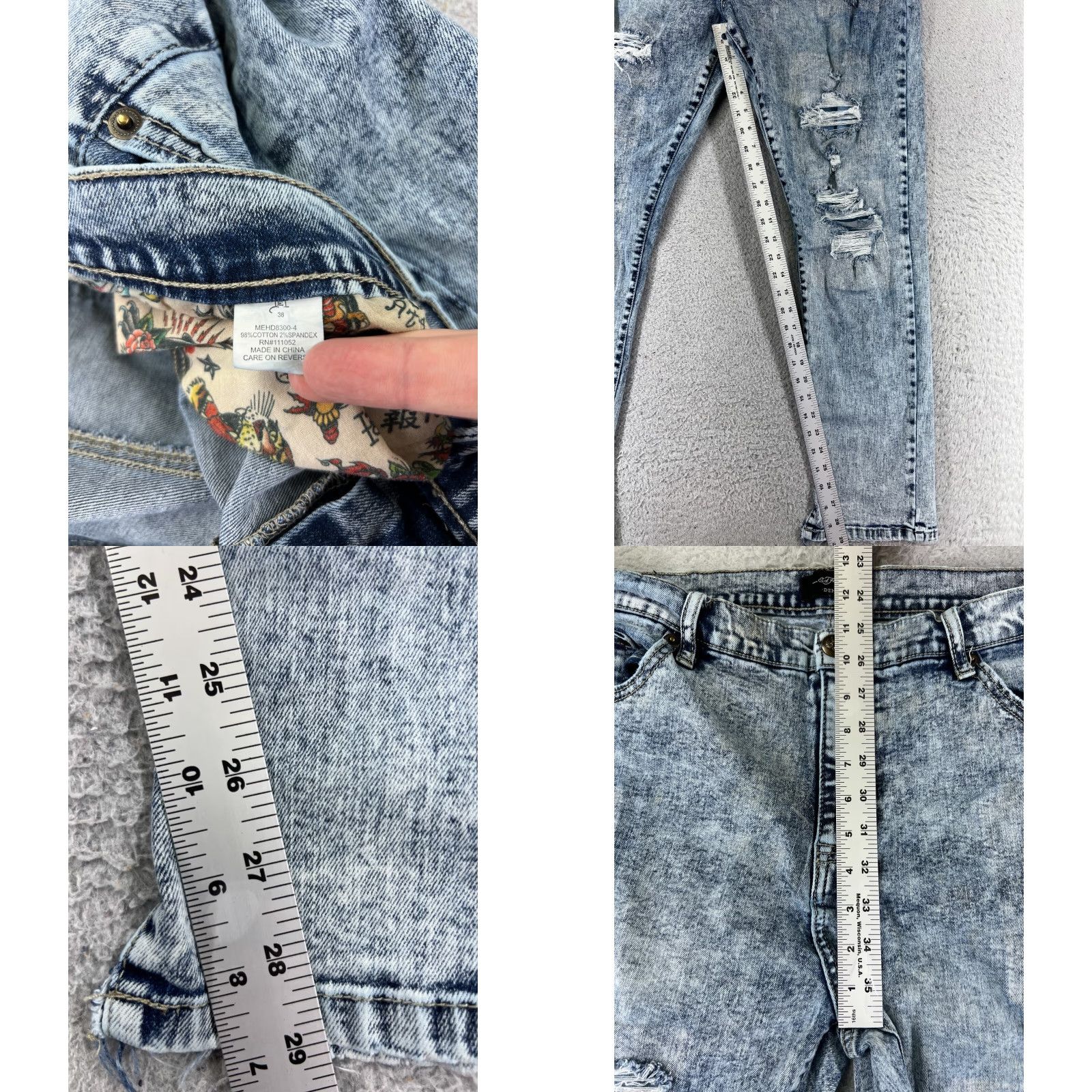 Ed Hardy VINTAGE Ed Hardy Jeans Mens 38 Blue Denim Distressed Tiger Paint Acid Wash 36x29 Size US 38 / EU 54 - 8 Thumbnail