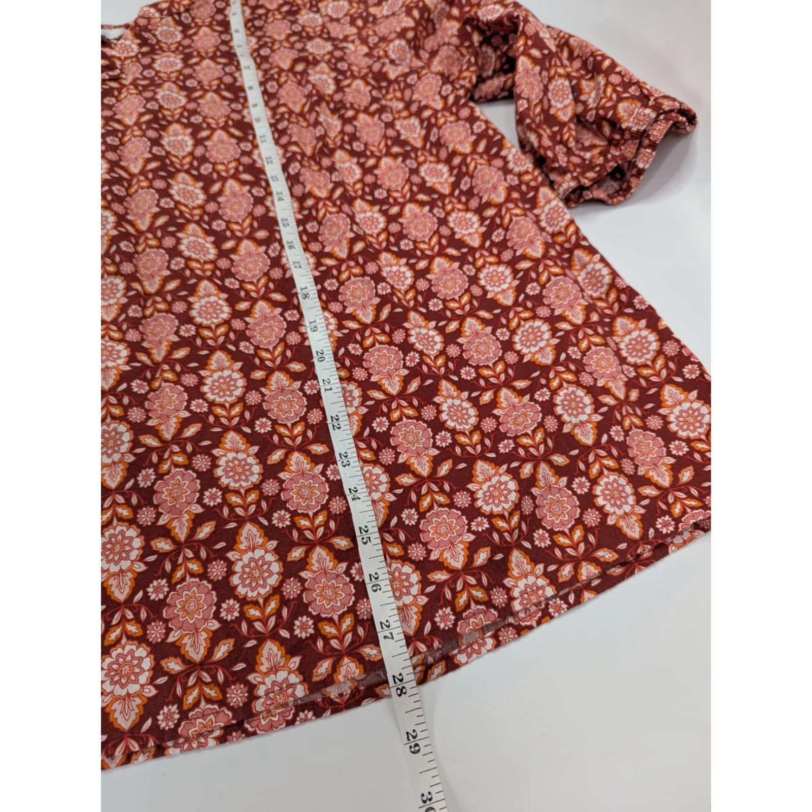 Croft & Barrow Croft & Barrow Blouse Shirt 2X Orange Floral V-Neck 3/4 Sleeve Top Women Plus Size Size XXL / US 16-18 / IT 52-54 - 4 Thumbnail