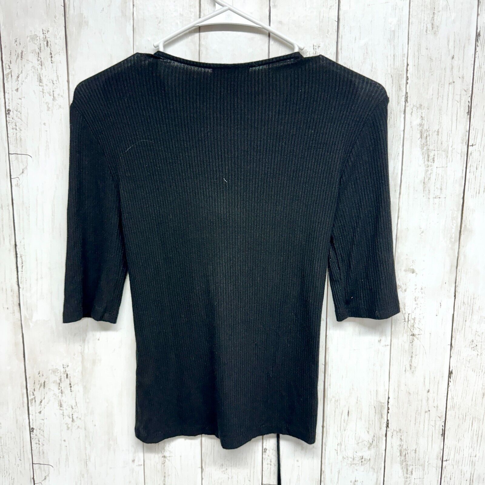 Topshop Topshop Top Size 4 Solid Black 3/4 Sleeve Rib Short Sleeve Size S / US 4 / IT 40 - 4 Thumbnail