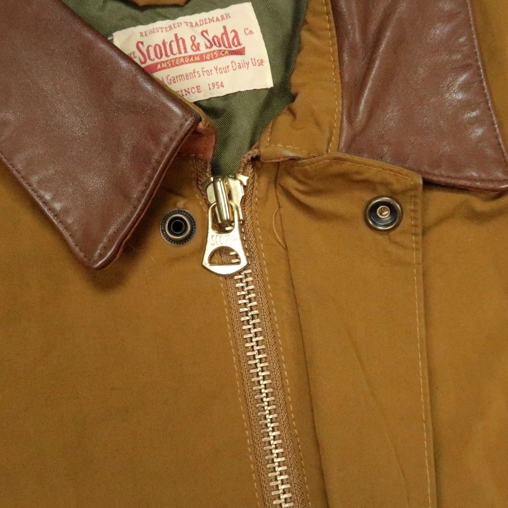 Scotch & Soda Scotch & Soda Jacket Mens Small Brown Hunting Blaze Orange Leather Collar Canvas Jacket Size US S / EU 44-46 / 1 - 6 Thumbnail