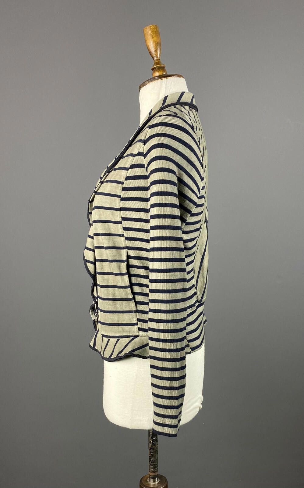 Designer Marc Cain Beige Stripe Designed Zip Wrap Cardigan Sweater Size M / US 6-8 / IT 42-44 - 5 Thumbnail