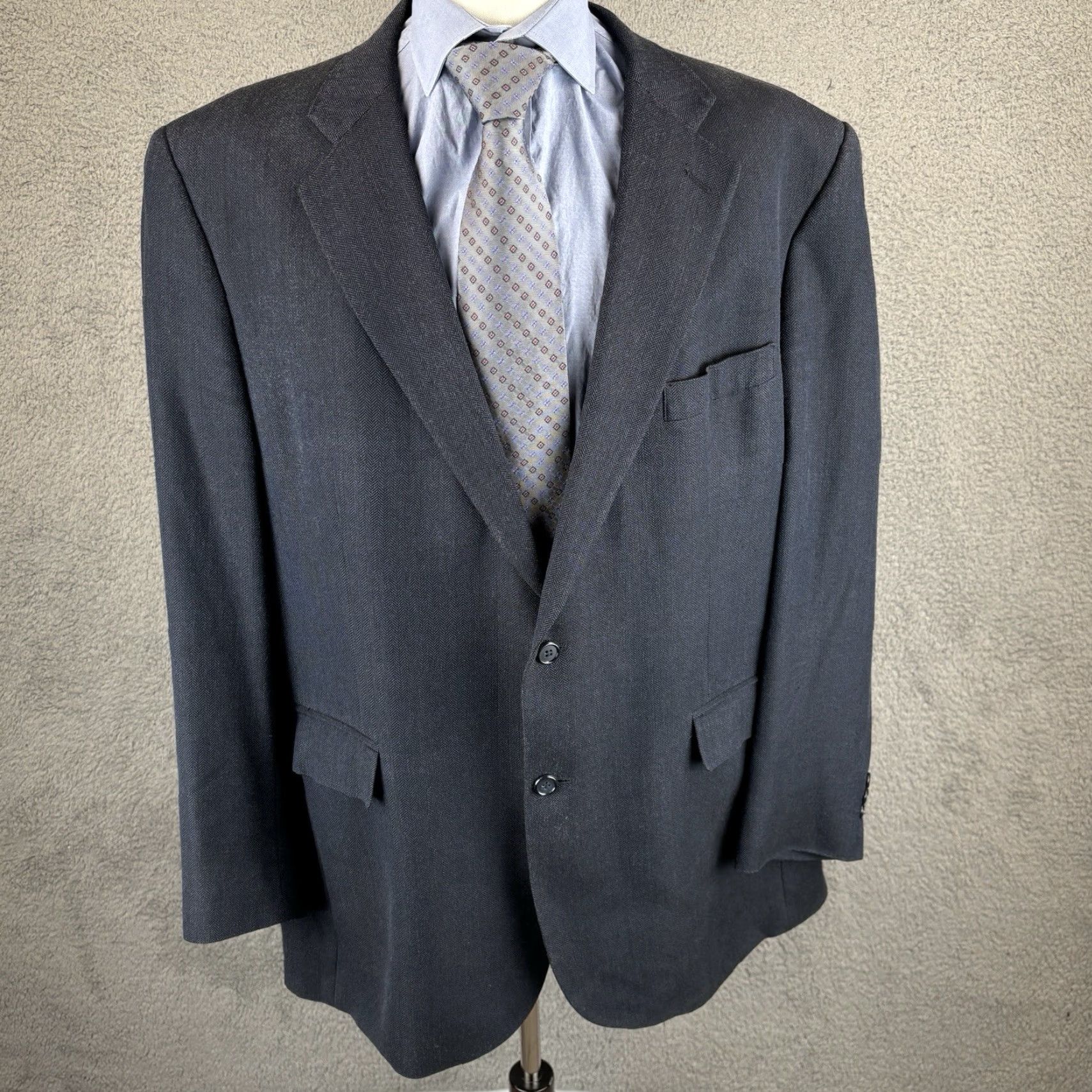 Brooks Brothers Brooks Brothers Sport Coat 44L Navy Blazer Silk Linen Wool Herringbone Jacket Single-Breasted Notch Lapel Men Size 44R - 2 Thumbnail