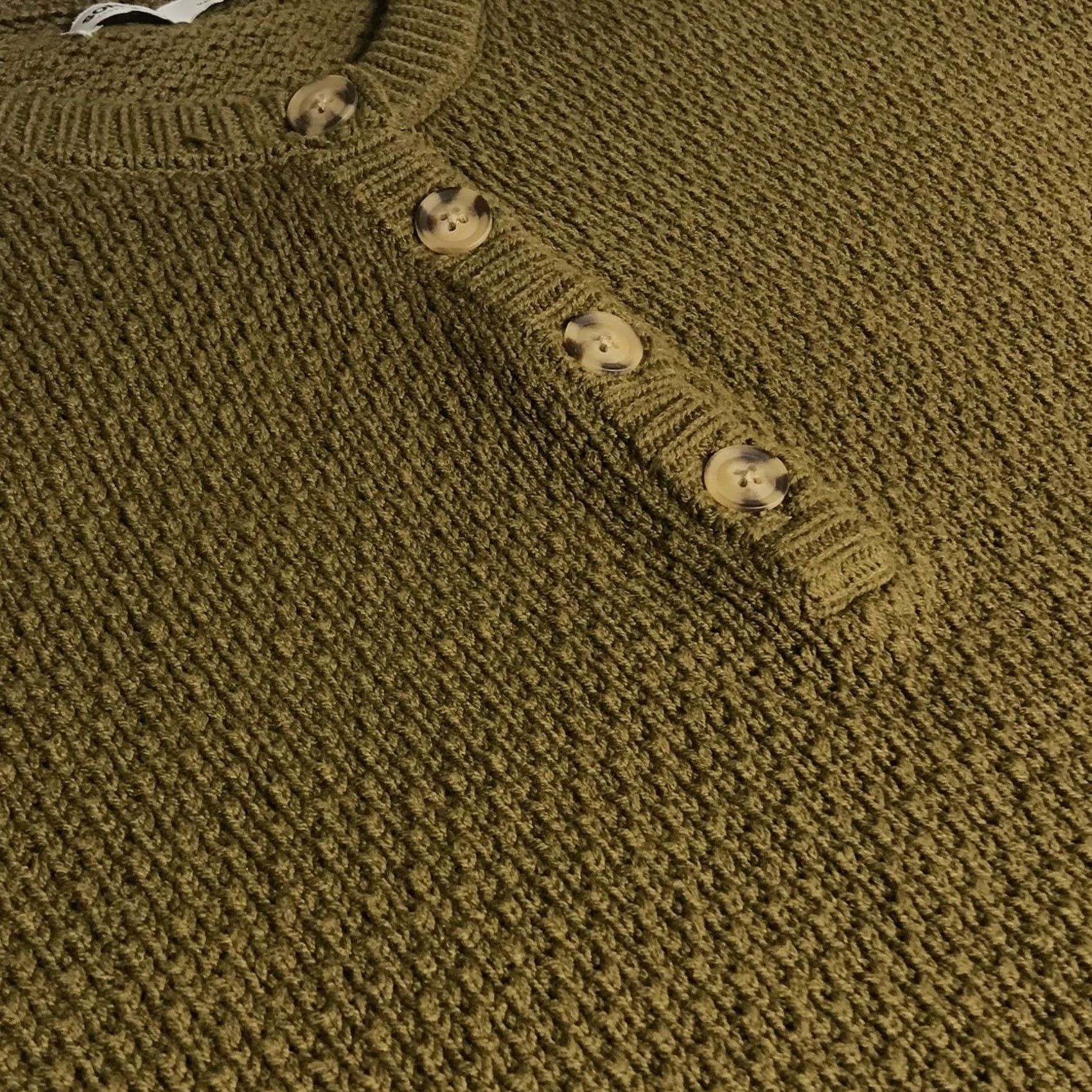 Olive Sonoma Women Olive Green Oversized Textured Knit Long Sleeve Henley Sweater S Size S / US 4 / IT 40 - 3 Thumbnail