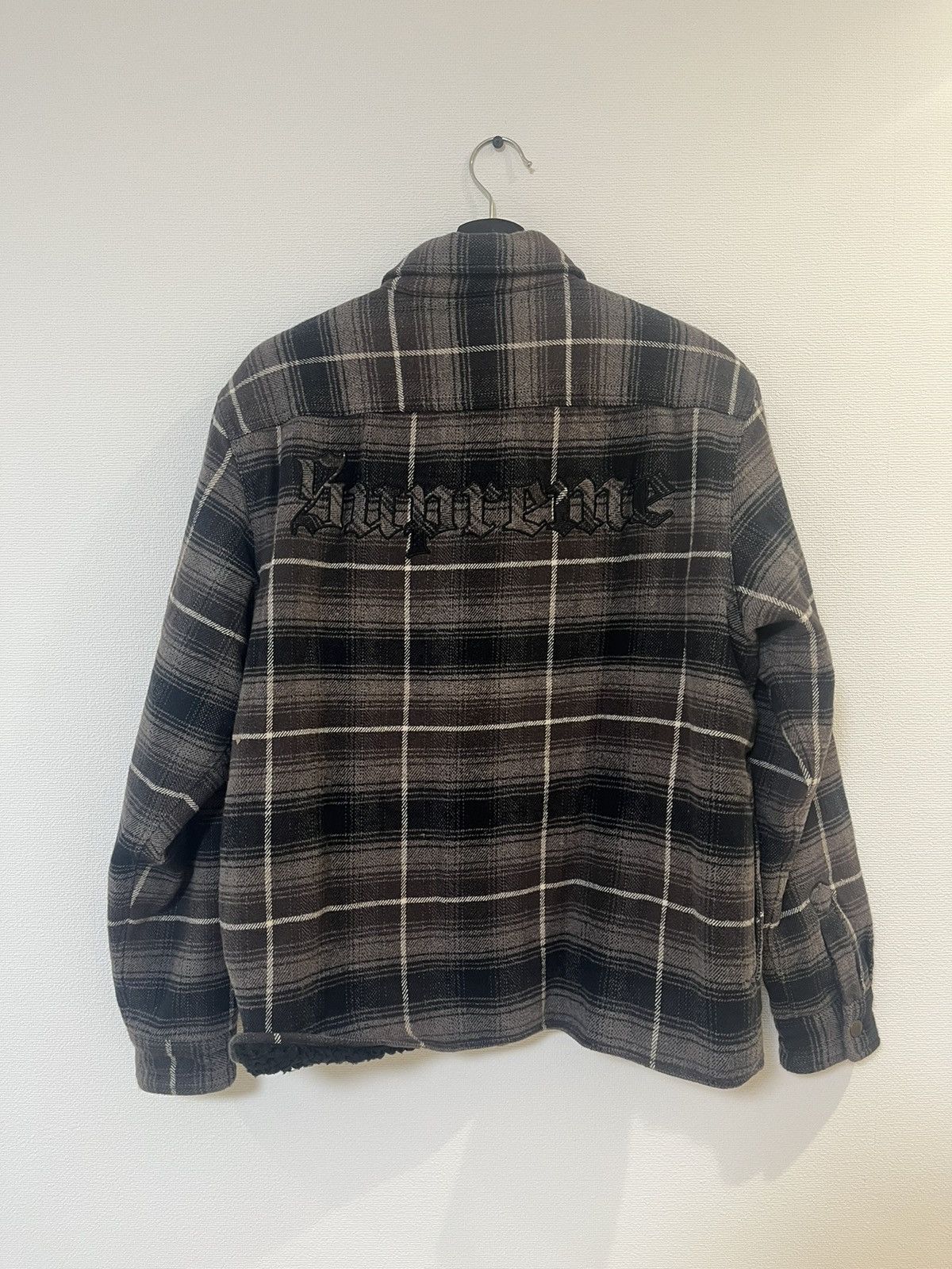 Supreme 22fw supreme shearling lined flannel shirt black | Grailed