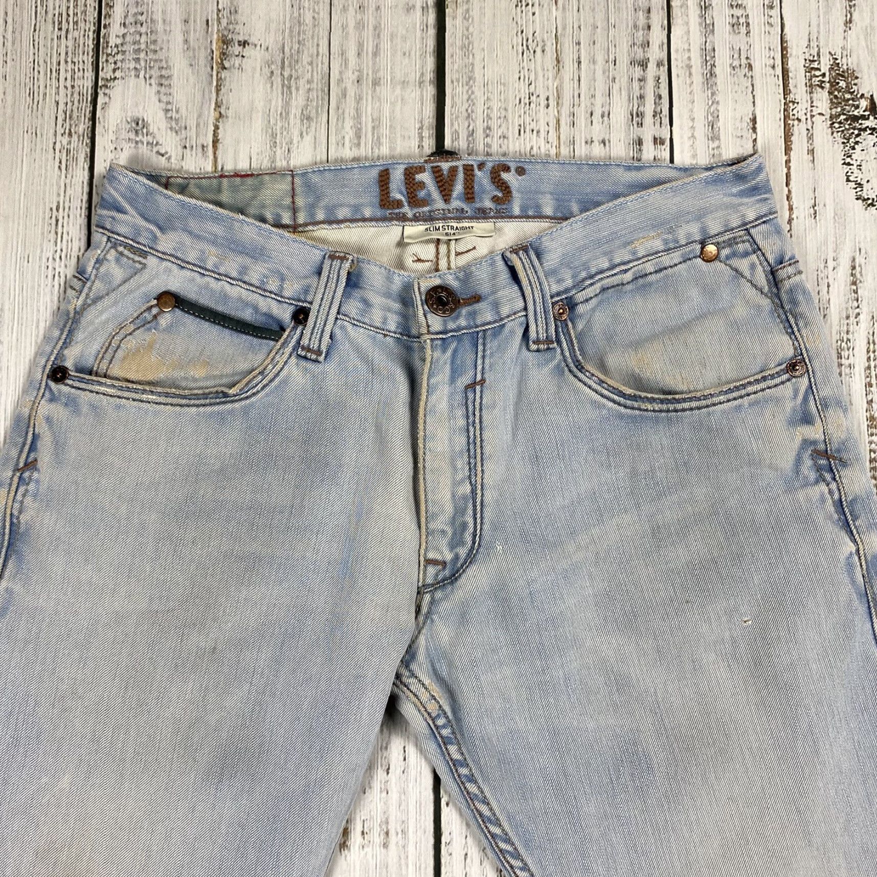 Levi's LEVIS SLIM STRAIGHT 514 ACCENTED POCKET DISTRESSED LIGHT WASH JEANS 33X31 Y2K Size US 33 - 2 Thumbnail