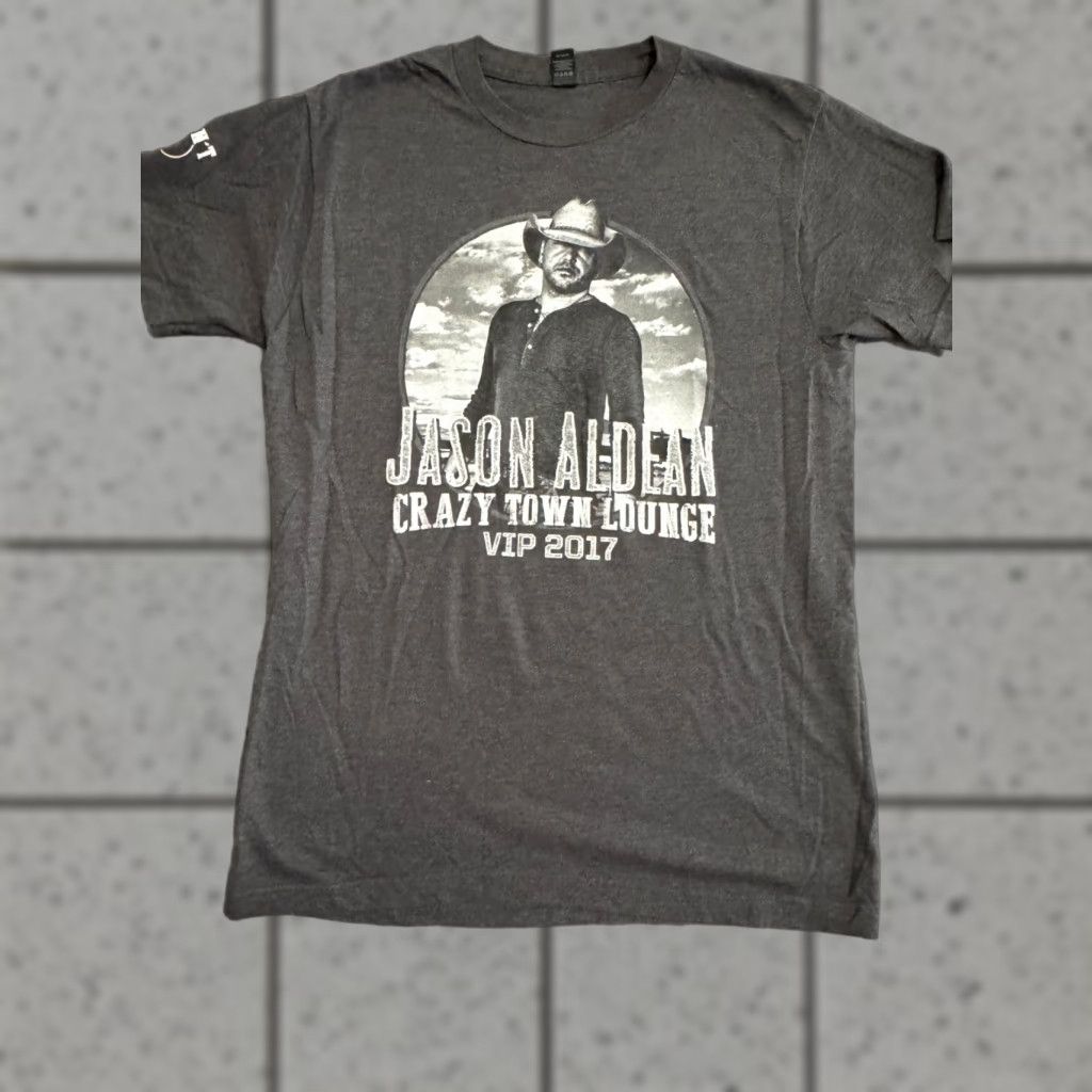Tultex Jason Aldean 2017 They Don't Know Tour VIP Crazy Town Lounge Men's T-Shirt M Gray Logo Jersey Cotton Blend Short Sleeve Crew Neck Regular Fit Size US M / EU 48-50 / 2 - 1 Thumbnail