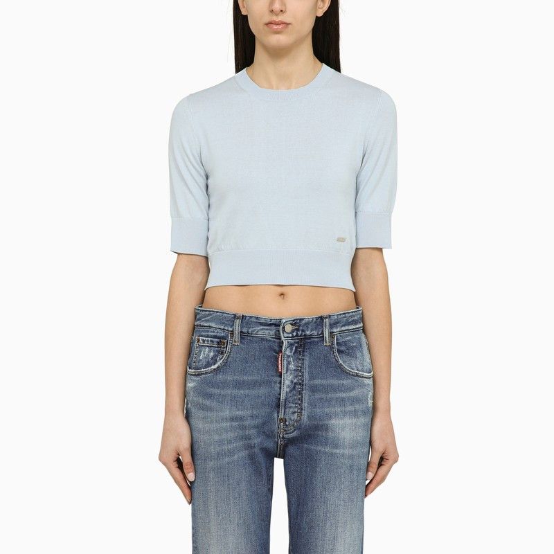 image of Dsquared2 Light Blue Cotton Cropped Jersey, Women's (Size Small)