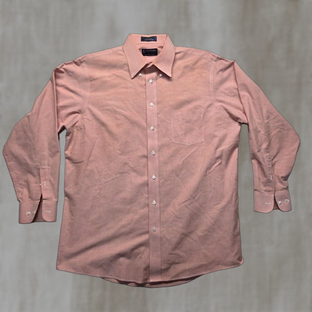 Stafford VINTAGE Stafford Shirt Men's Long Sleeve Button-Up Adult Size 17 Red Cotton Blend 90s Size US XL / EU 56 / 4 - 1 Thumbnail