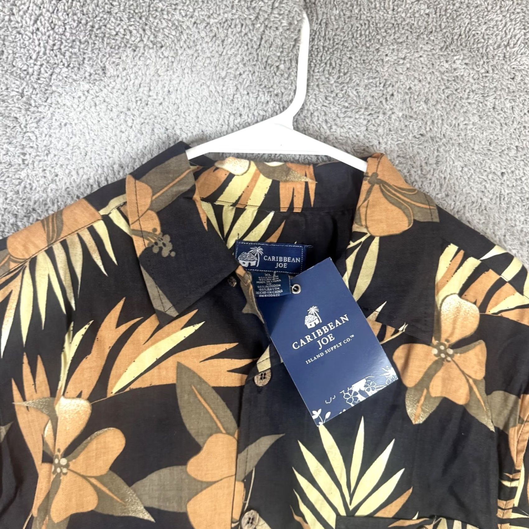 Vintage Caribbean Joe Shirt Mens XL Black Hawaiian Short Sleeve Button Front Tropical Floral Size US XL / EU 56 / 4 - 6 Thumbnail