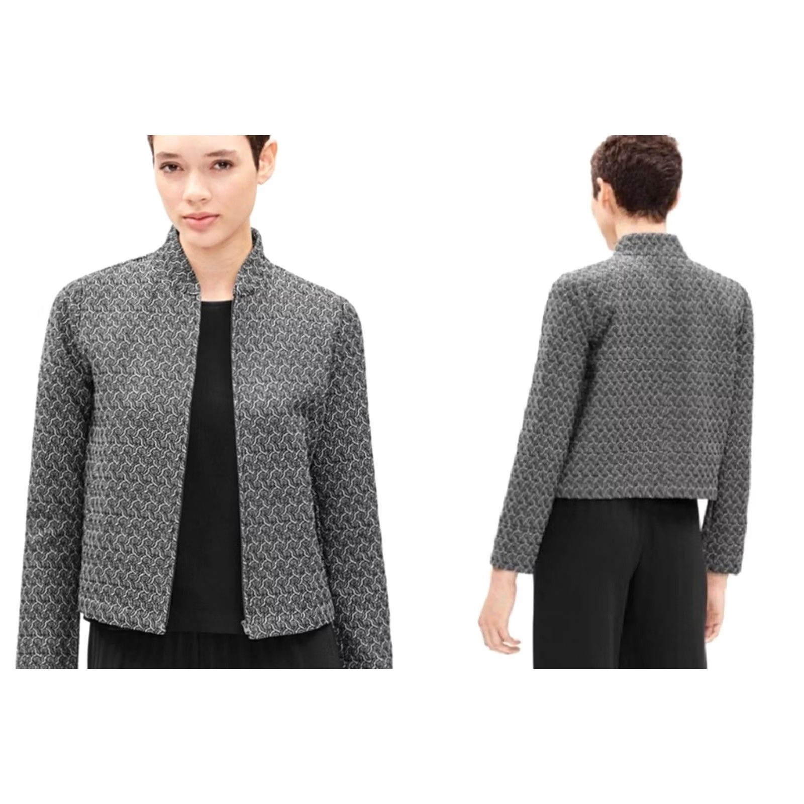 Eileen Fisher Eileen Fisher Rosette Jacquard Flight Jacket Black White Cotton Sz PS Jacket Women Square Pattern Jacquard Zipper Pockets Dry Clean Size S / US 4 / IT 40 - 7 Thumbnail