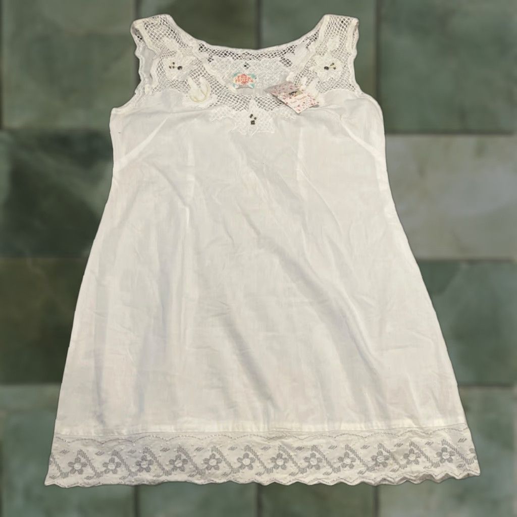Free People White Sleeveless Lace Accent Layer Dress Women Size L