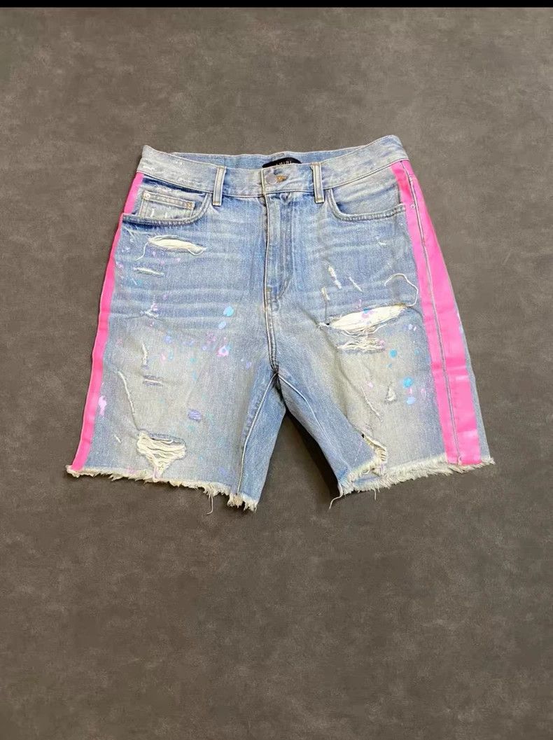 Amiri Amiri Wide Leg Ripped Spray Paint Denim Shorts Size US 31 - 2 Thumbnail