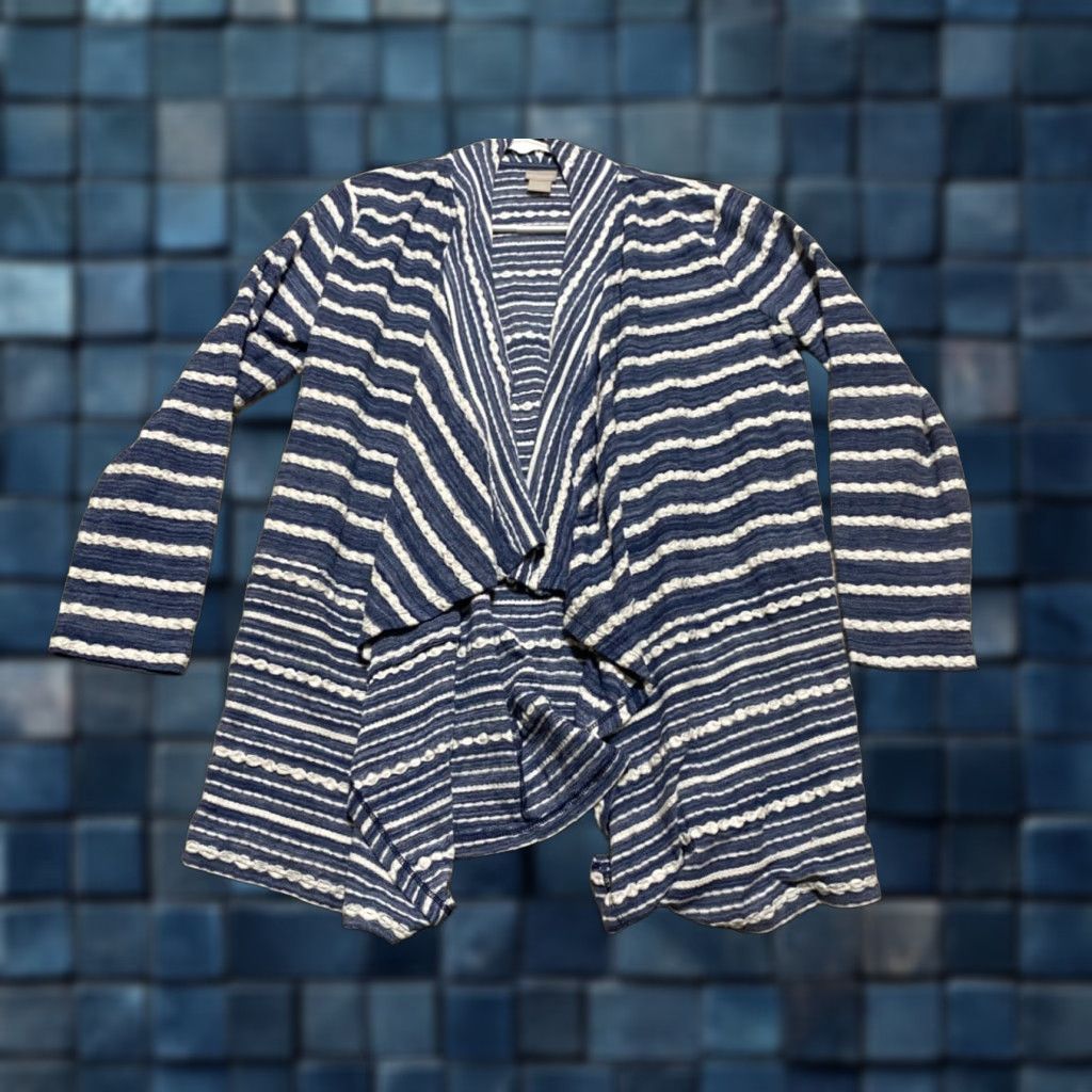 Vintage Chico's Cardigan Sweater Adult Medium Blue Striped Open Front Long Sleeve Womens Size M / US 6-8 / IT 42-44 - 1 Thumbnail